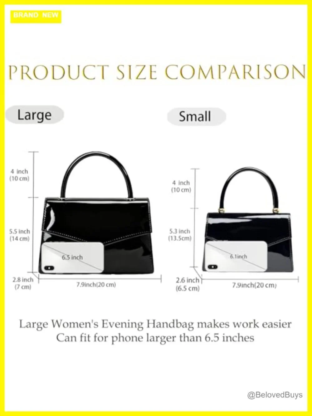 Faux Leather Patent Evening Clutch Purse with Chain Strap